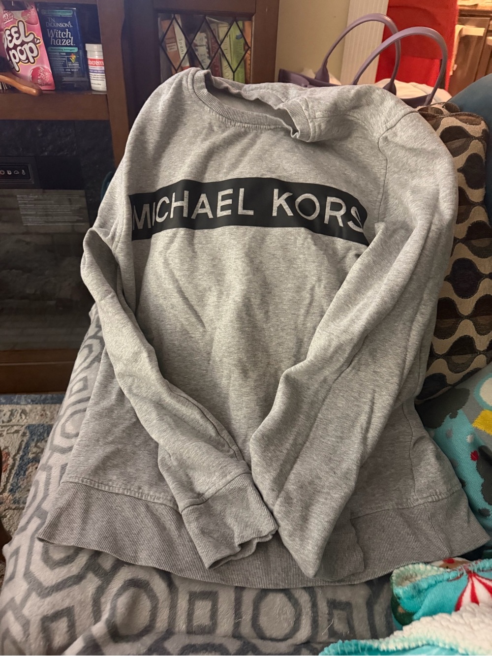 Michael Kors Light Gray Long Sleeve Sweatshirt with Black Logo Band